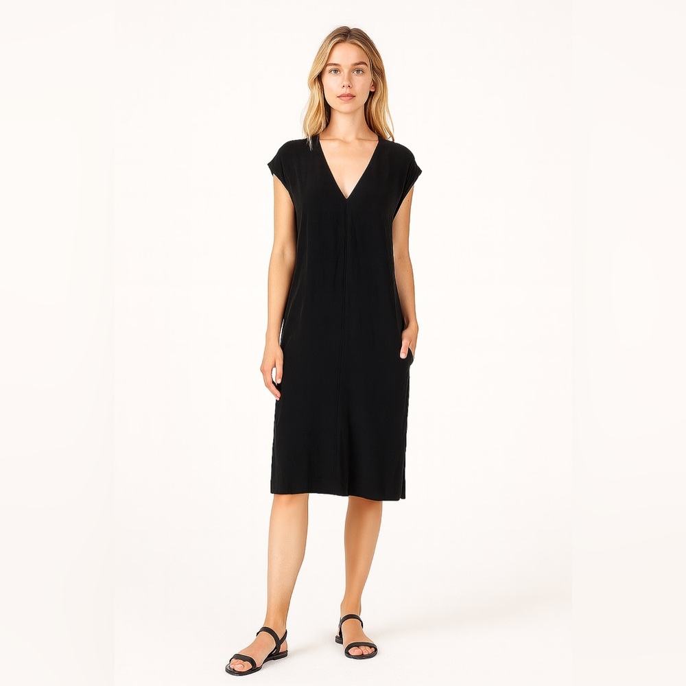 Brochu Walker 100% Silk V Neck Midi Dress